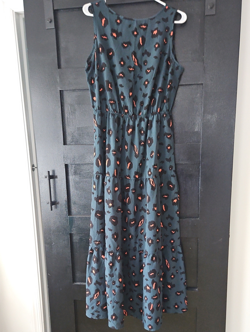 SHEIN Teal Maxi Dress with Black and Orange Leopard Print